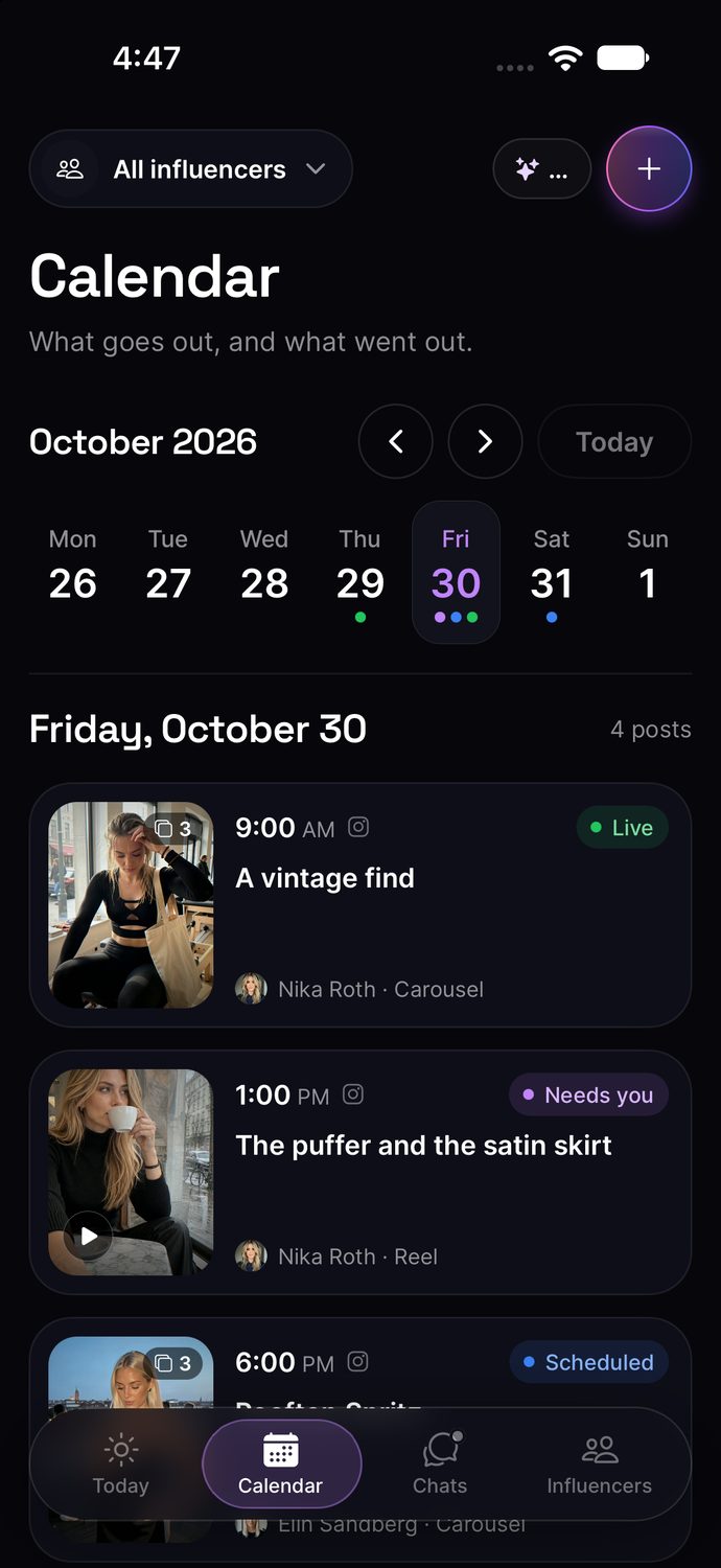 The phone calendar shows the same days