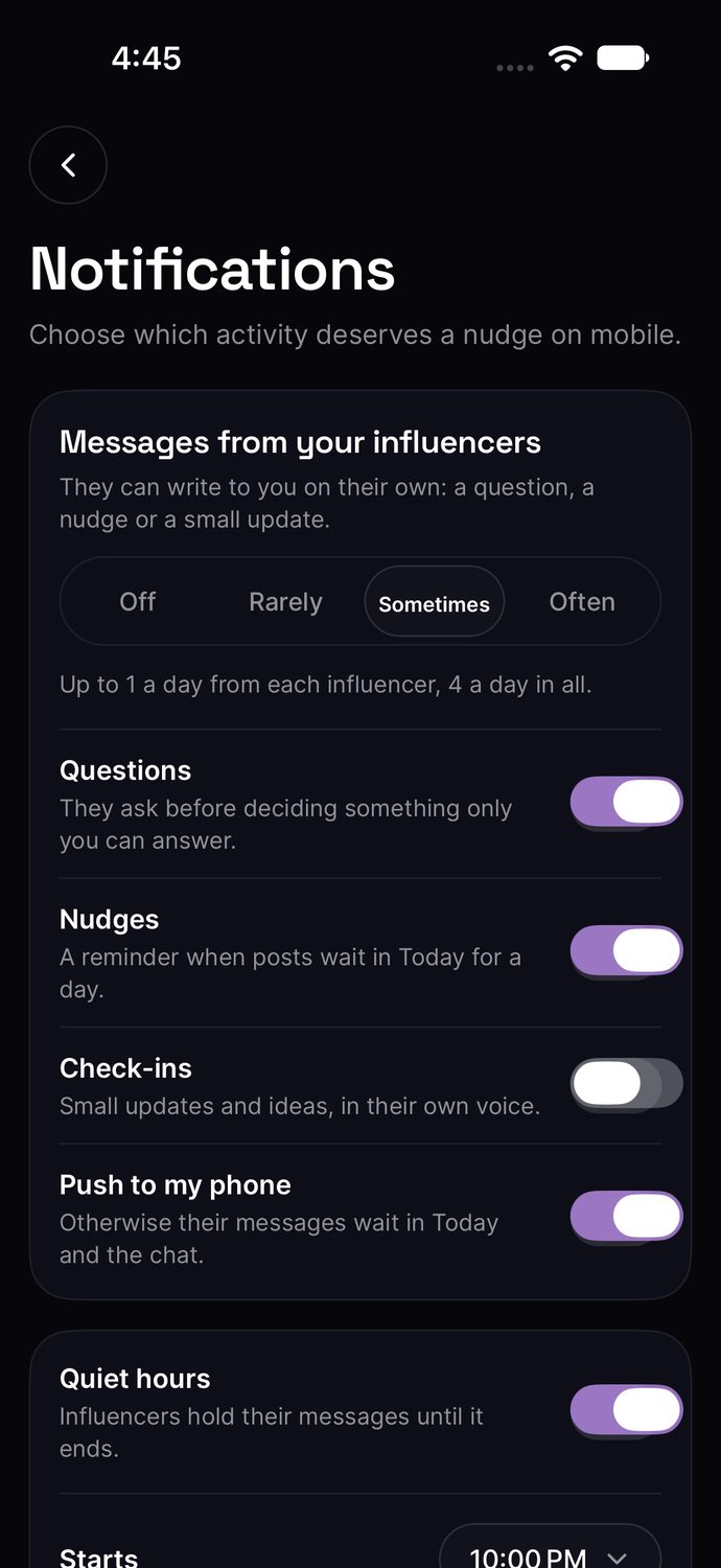 Notification switches on the phone