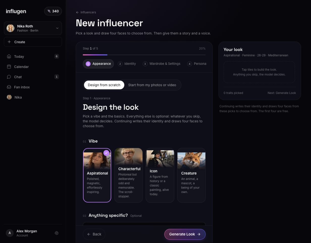 The first step lets you design a look or start from photos