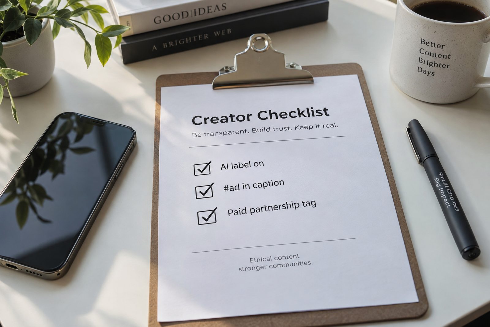 A clipboard checklist next to a phone on a desk