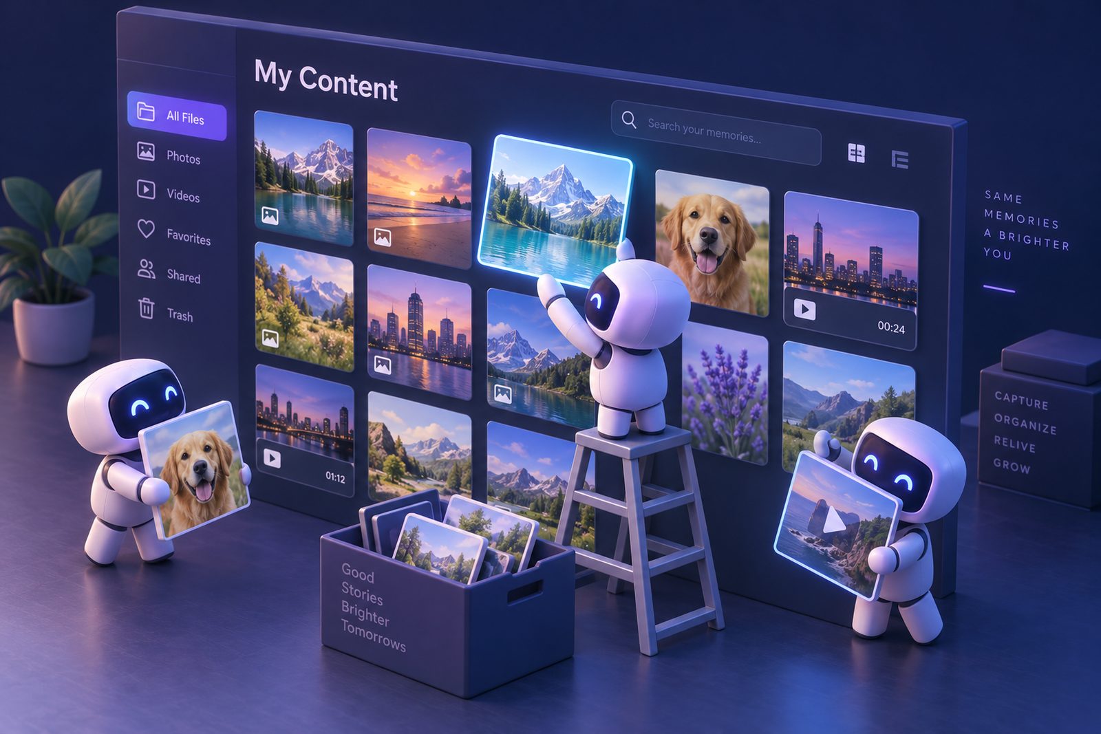 Illustration of a small team of assistants arranging posts on a giant content board