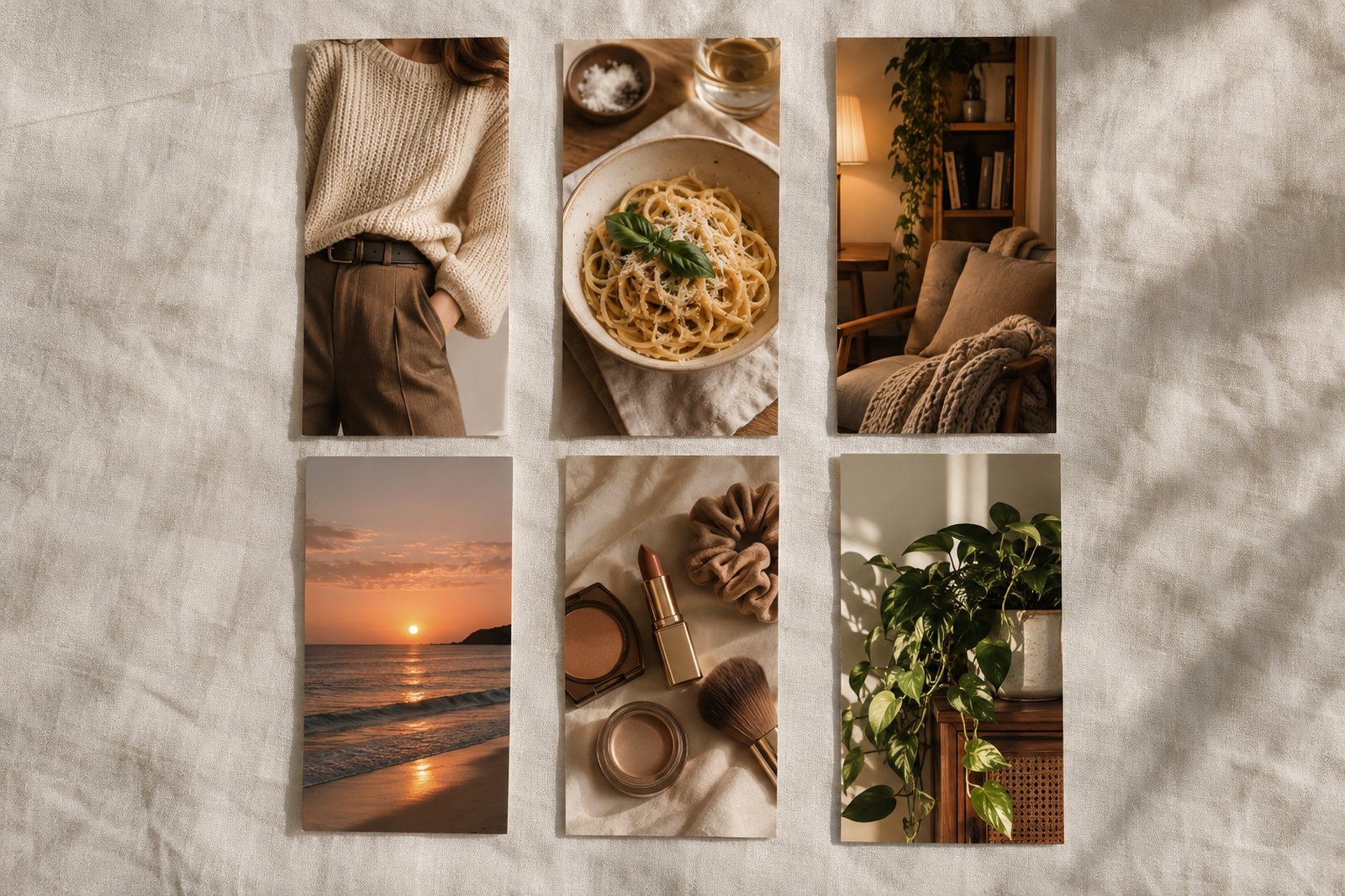 A neat grid of tall vertical photo cards in warm tones arranged on a light background