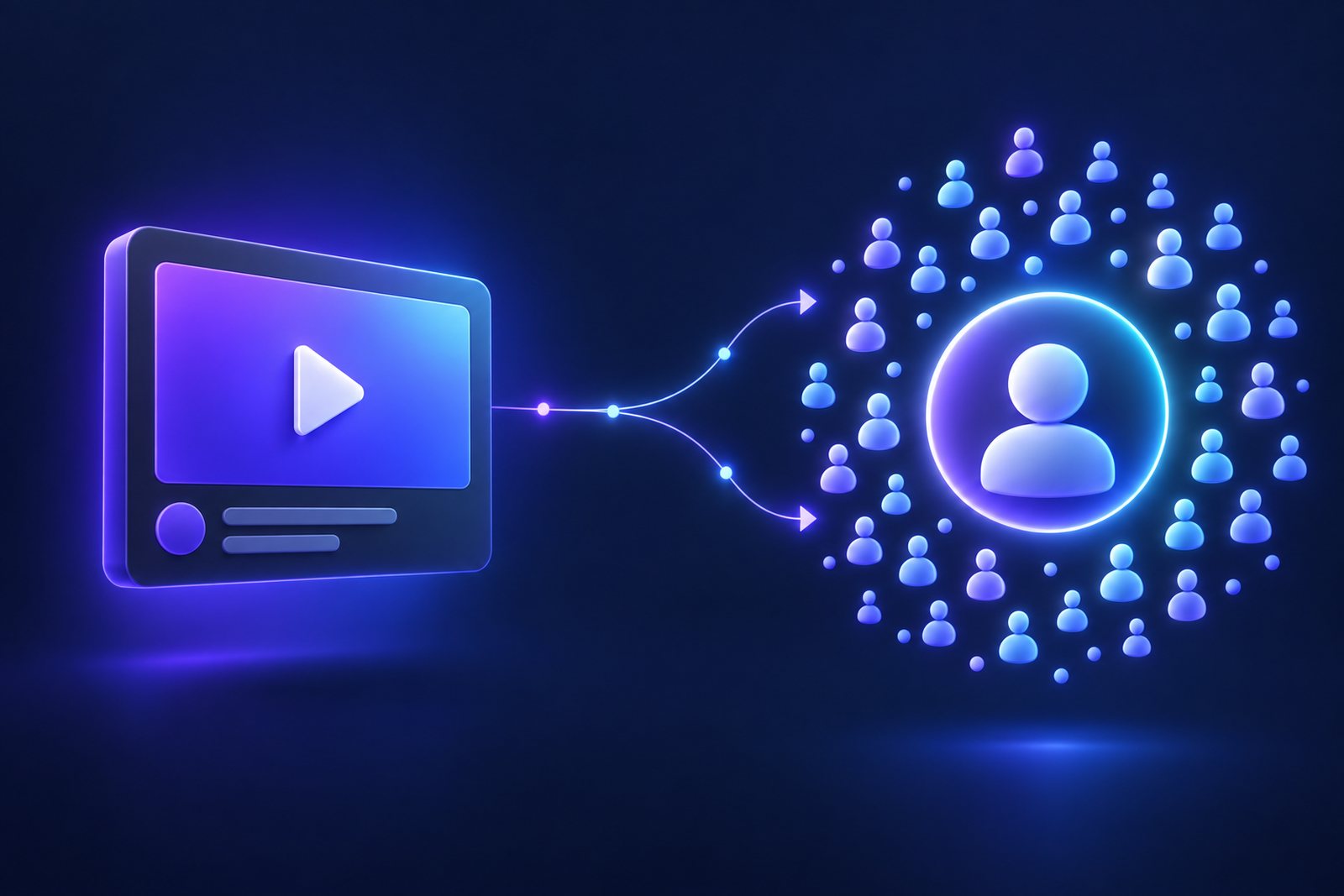 Illustration of two paths: a single ad card on one side and a growing profile with followers on the other