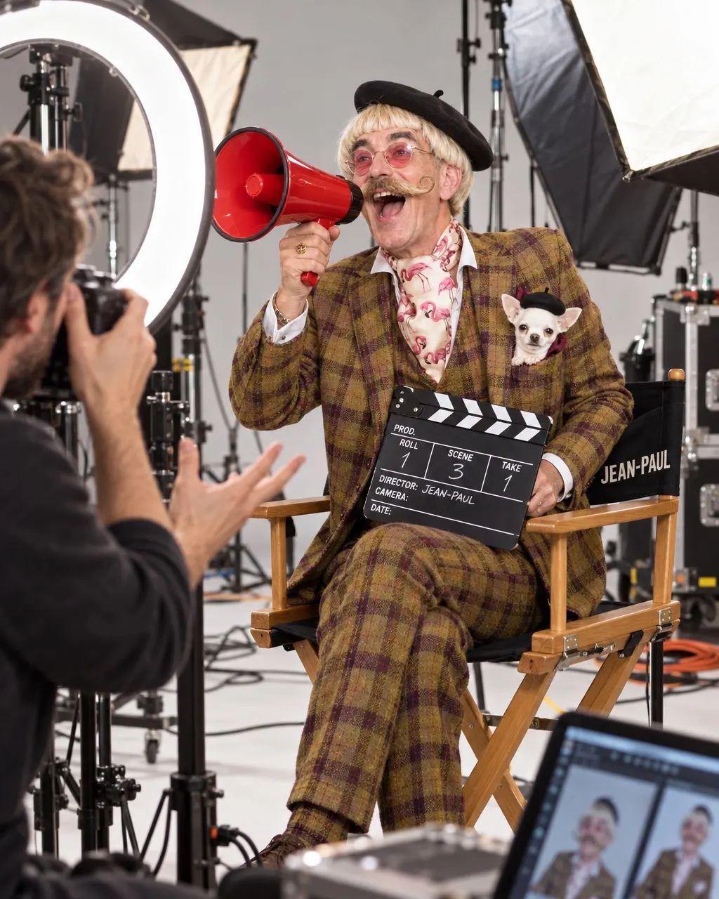 Gaston, one of our AI creators, on set with his crew